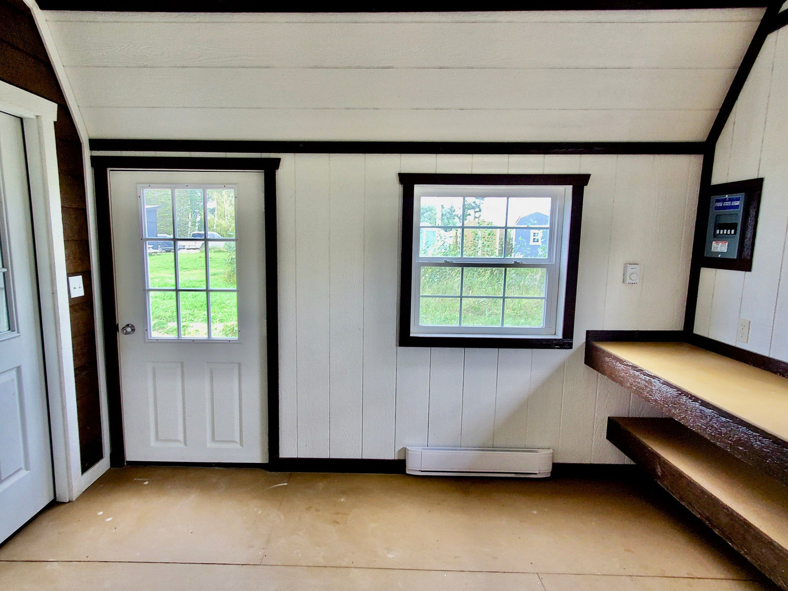 Storage Shed interior finished with SmartSide for office use