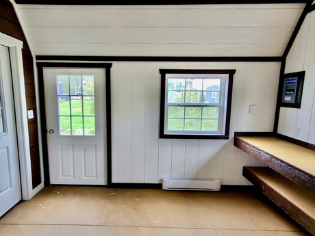 Storage Shed interior finished with SmartSide for office use