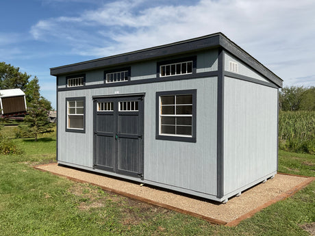 Modern Shed positioned on a gravel pad